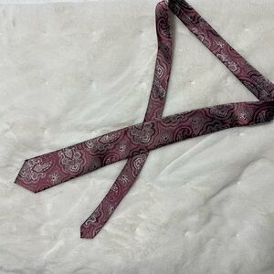 PRONTO UOMO- Tie, Paisley Pattern Pink Gray Black Hand Made